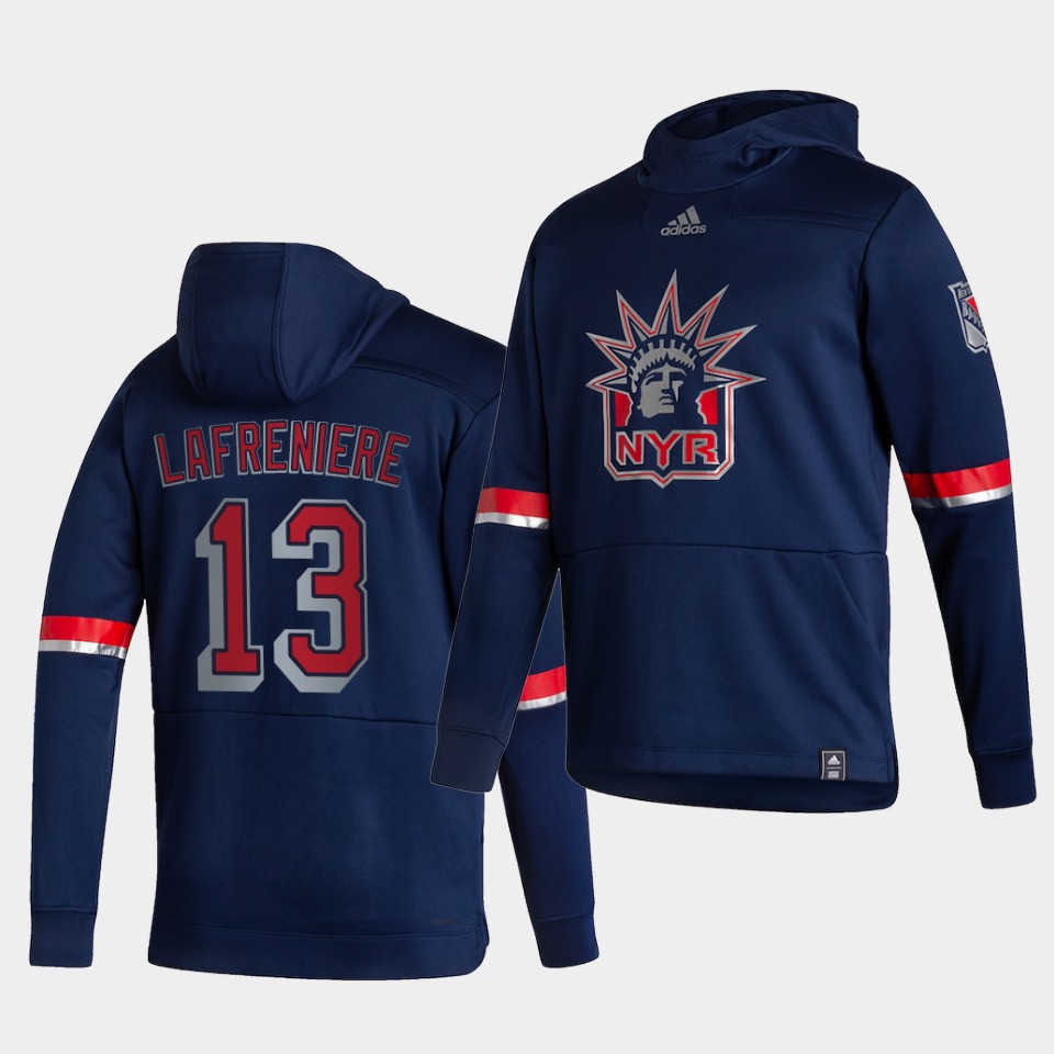 Men New York Rangers #13 Lafreniere Blue NHL 2021 Adidas Pullover Hoodie Jersey